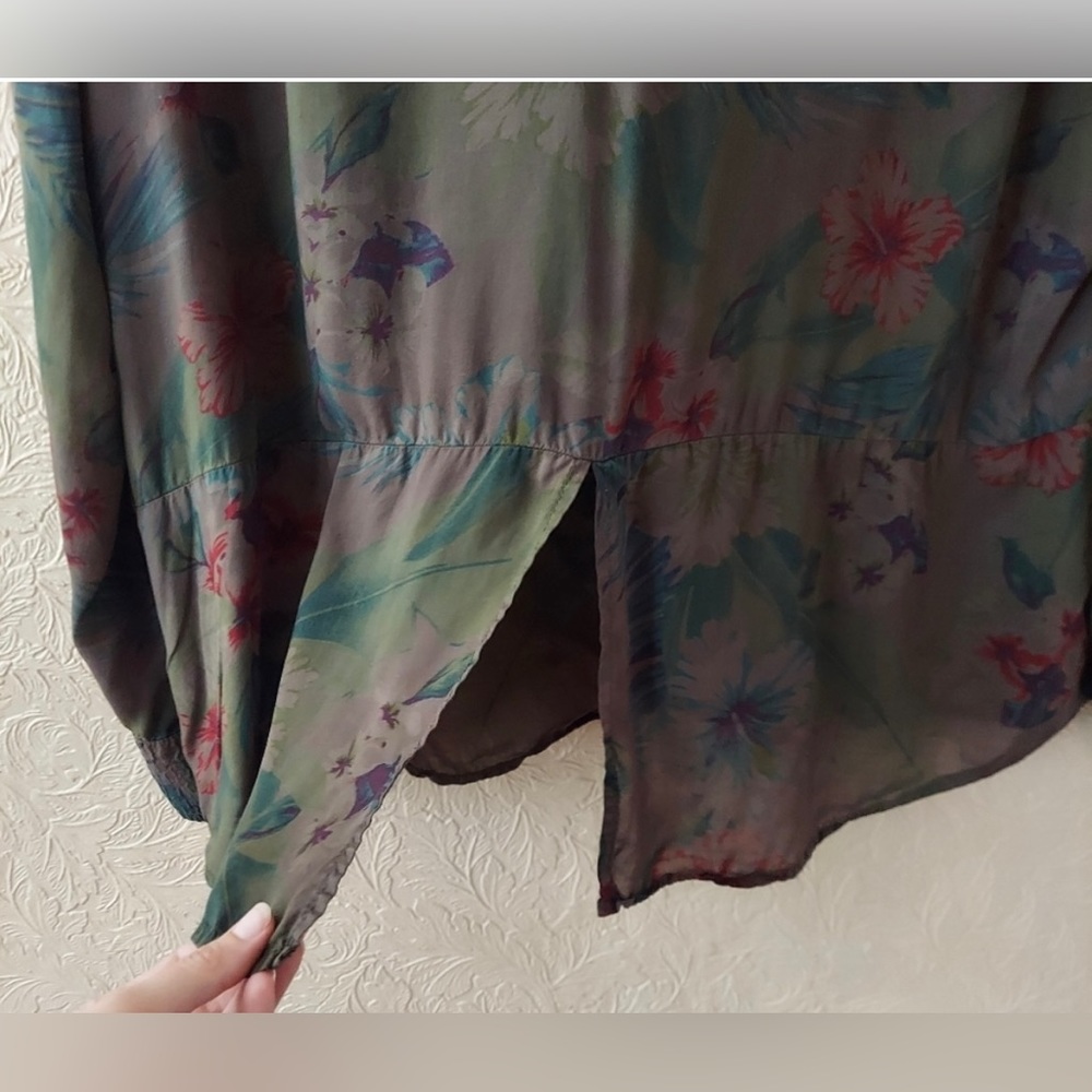 Sanctuary green floral snap front shirt long sleeve tunic top oversized Sz small - Picture 7 of 11